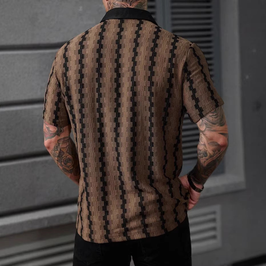 Meski Letni Kardigan W Krate Z Dzianiny Z Krotkim Rekawem, Dopasowany Kroj, Patchworkowy Top W Stylu Streetwear
