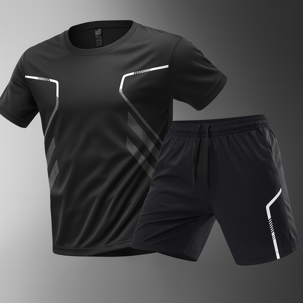 Męski Komplet Sportowy – Koszulka z Dzianiny Stretch i Ultralekkie Szorty