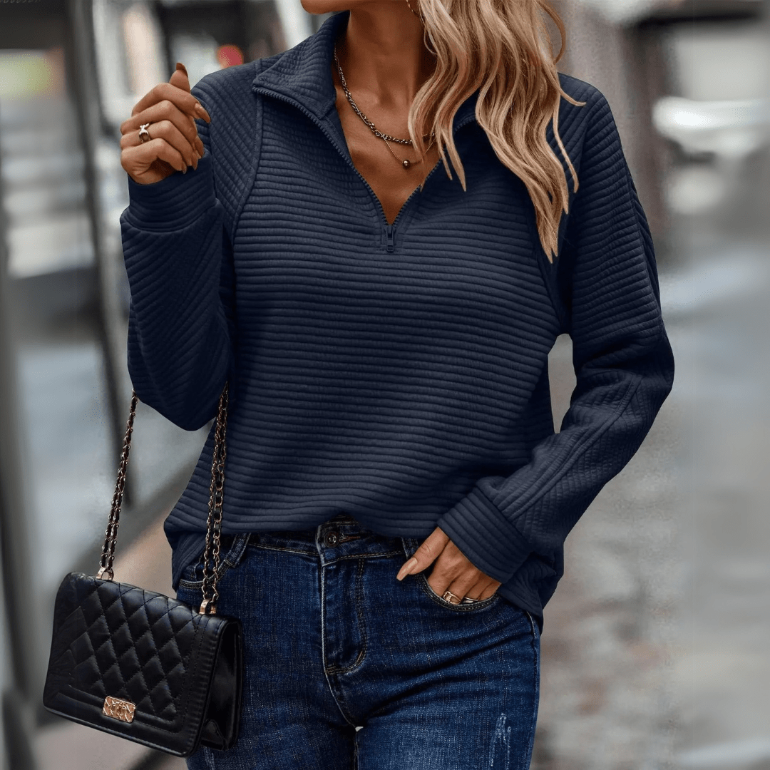 Damska Bluza Half Zip Teksturowane Wykończenie Luźny Krój