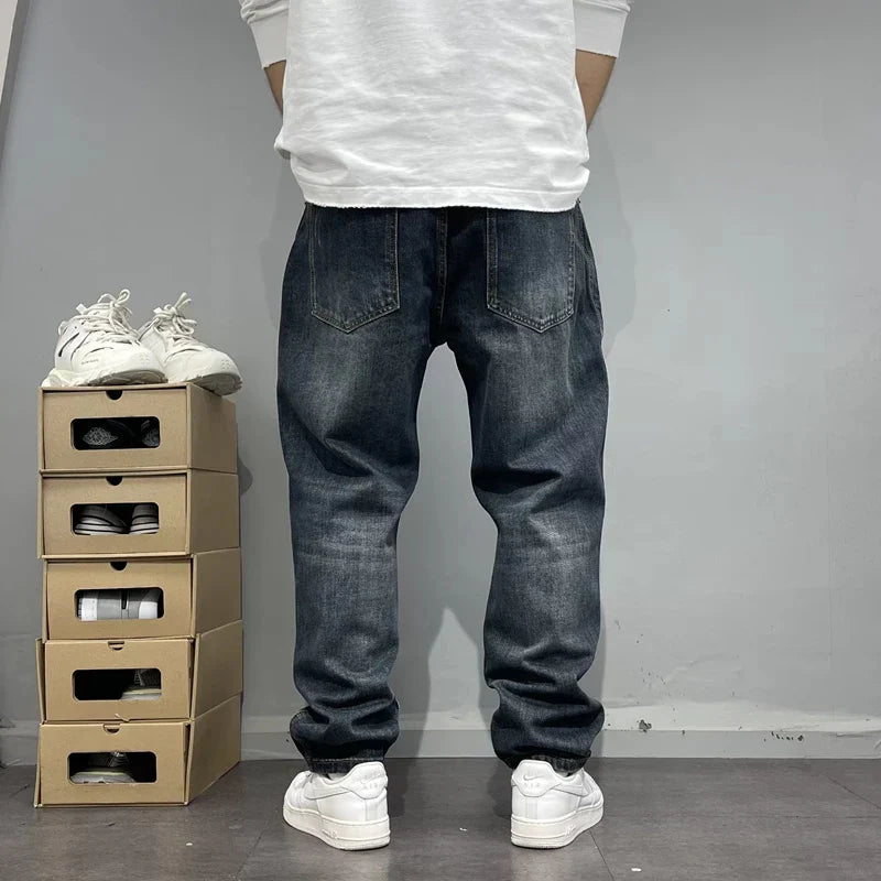 Męskie Jeansy Patchwork Cargo Zwężane Nogawki