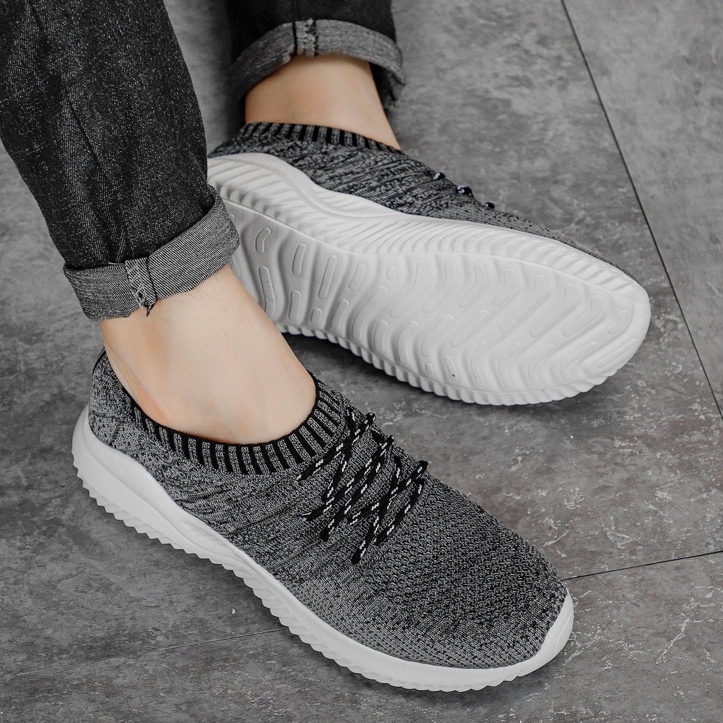Męskie Sneakersy z Siatki z Elastycznym Kołnierzem i Gumową Podeszwą