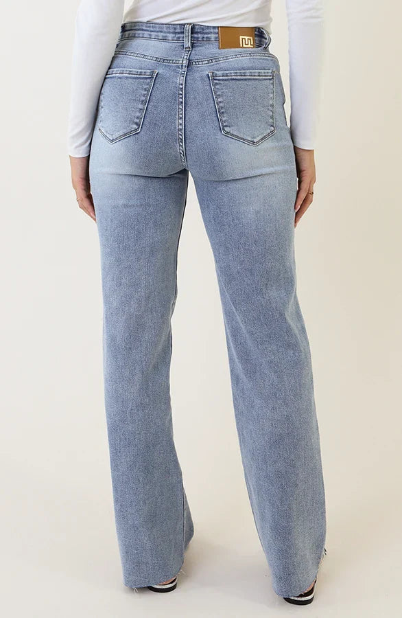 Damskie Jeansy z Szeroką Nogawką, Wysoki Stan, Pranie Stone Wash, Elastyczne