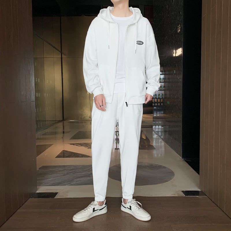 Męski Dres Z Tkaniny Waffle Komplet Dwuczęściowy Bluza Z Kapturem I Spodnie