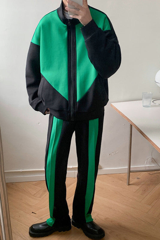 Męski Wiosenny Dres Sportowy Luźny Krój Bluza Na Zamek Długi Rękaw Spodnie