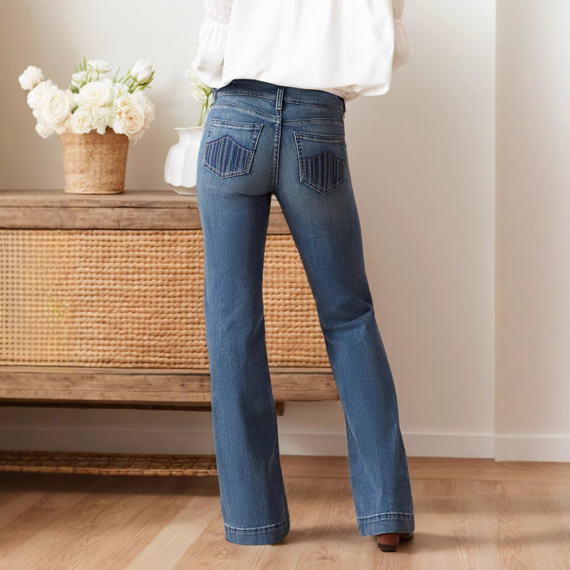 Damskie Jeansy Denim Blend Średni Stan Dopasowany Krój z Haftowanymi Akcentami