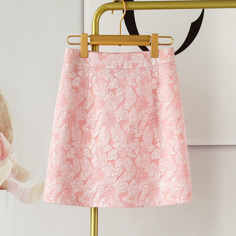 Damska Spódnica Wiosenna Krótka A-Line Jacquard Wysoki Stan Z Zamkiem