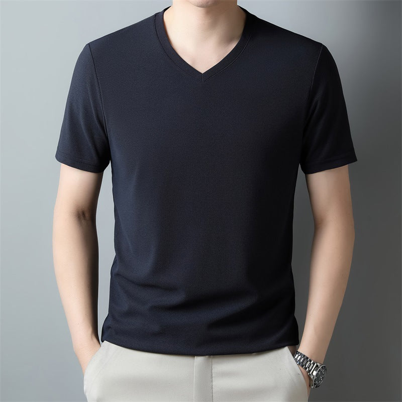 Męski Letni T-Shirt z Krótkim Rękawem z Dekoltem V z Lekkiej Oddychającej Tkaniny