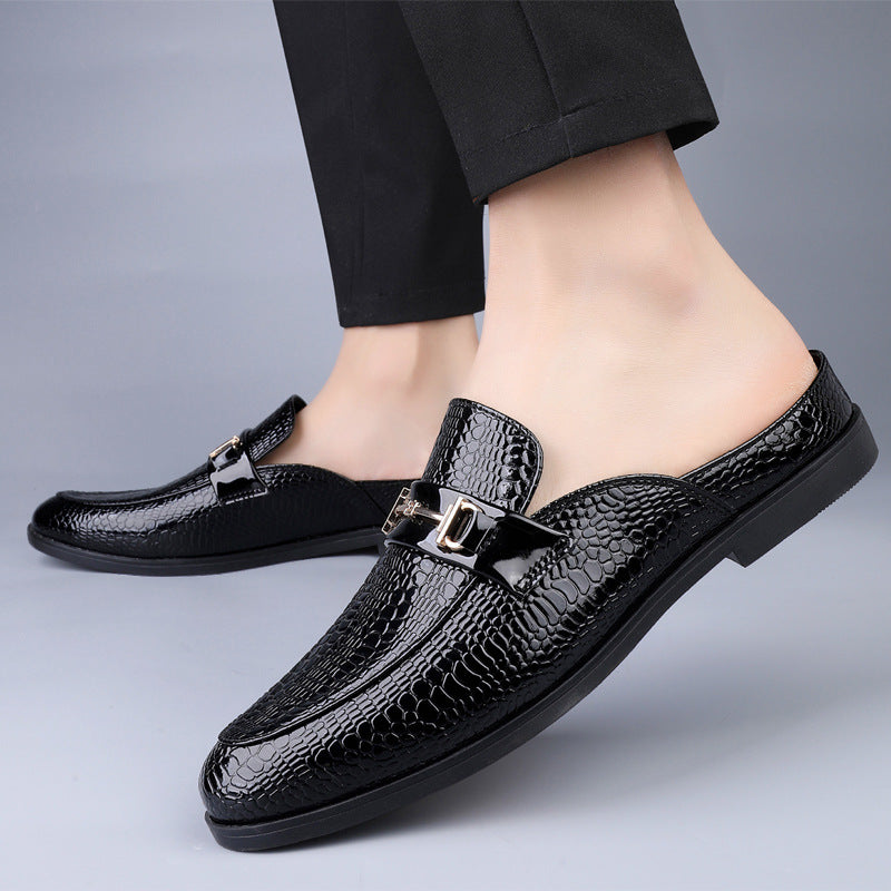 Męskie Wiosenne Letnie Półkapcie Cholewka Mikrofibra Lakierowana Metalowy Detal Slip-On Niski Obcas