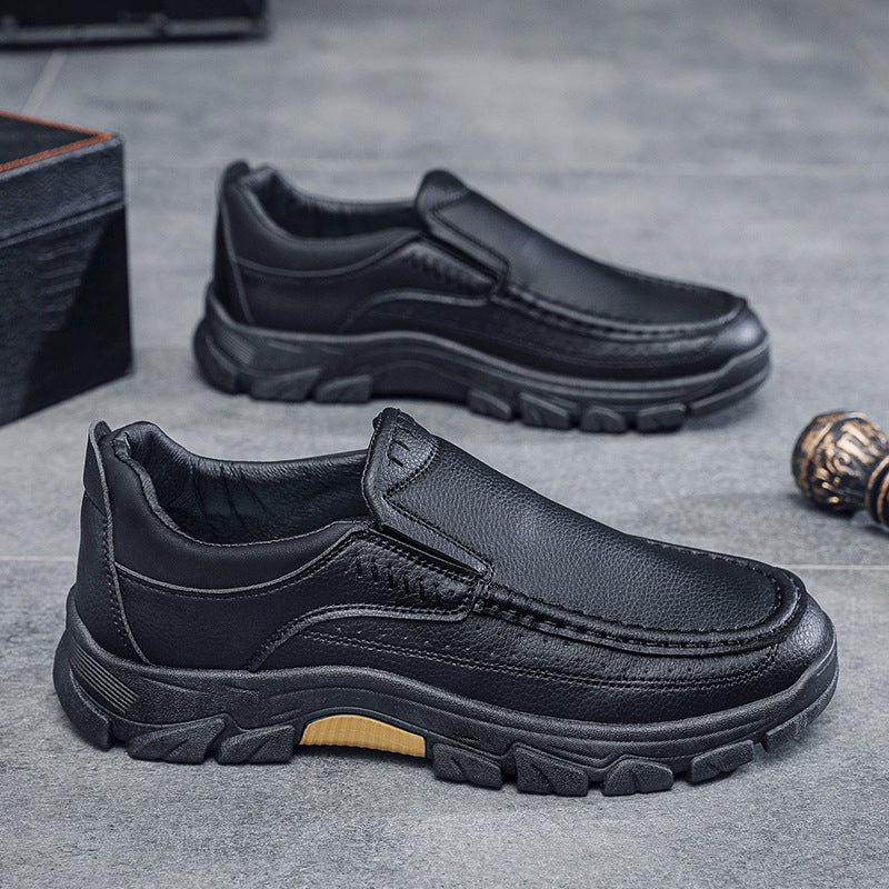Męskie Jesienne Buty Biznesowe PU Slip-On Gumowa Podeszwa Niski Obcas Okrągły Nosek