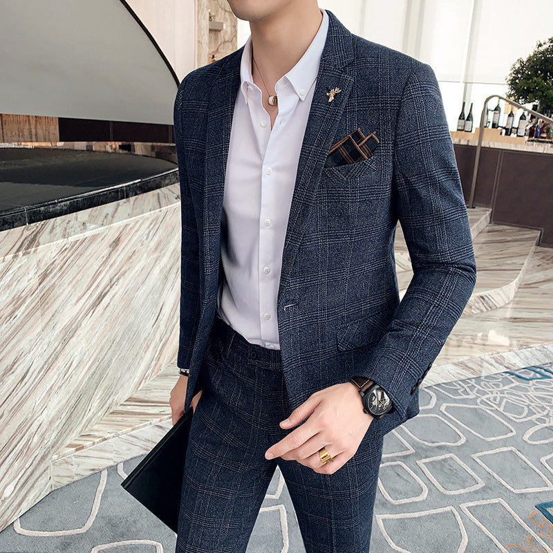 Meskie Dwuczesiowe Garnitur W Krate, Slim Fit, Dopasowane Spodnie