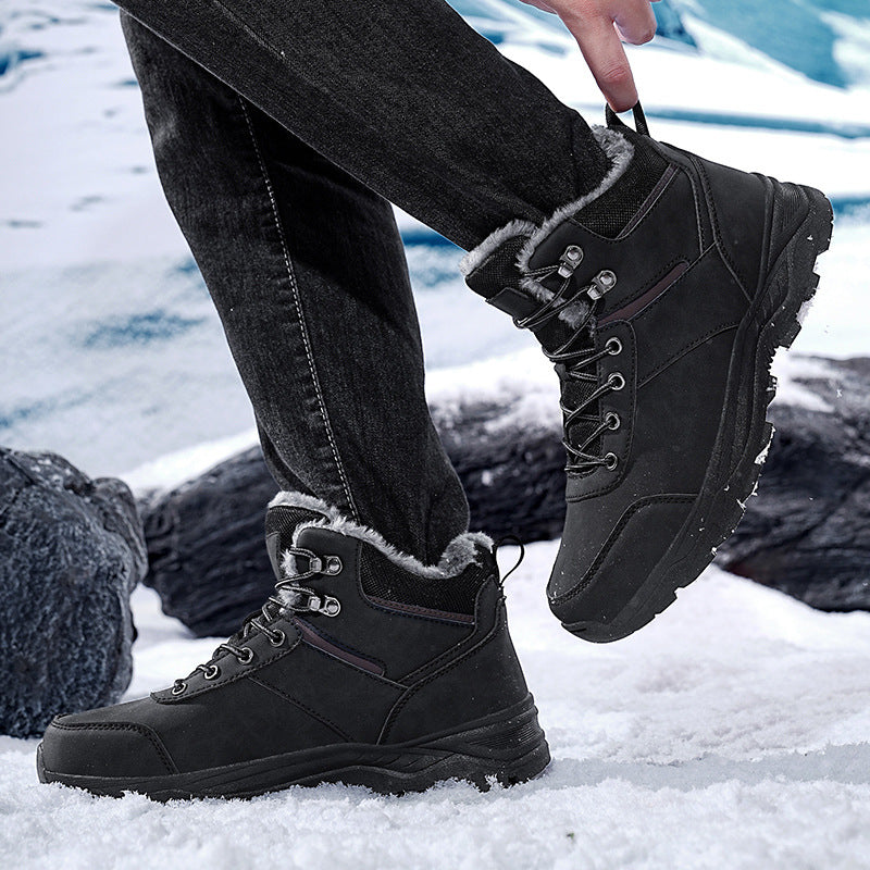 Męskie Zimowe Izolowane Buty Outdoorowe Podróżne Dwuwarstwowa Skóra Wołowa