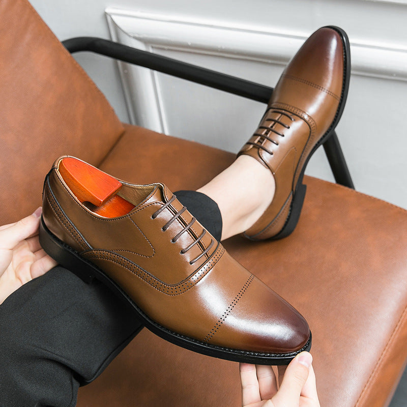 Męskie buty wizytowe Oxford ze sznurowaniem, spiczasty nosek, gumowa podeszwa