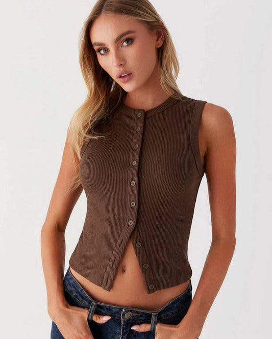 Damska Bez Rekawow Slim Fit Kamizelka Kardigan