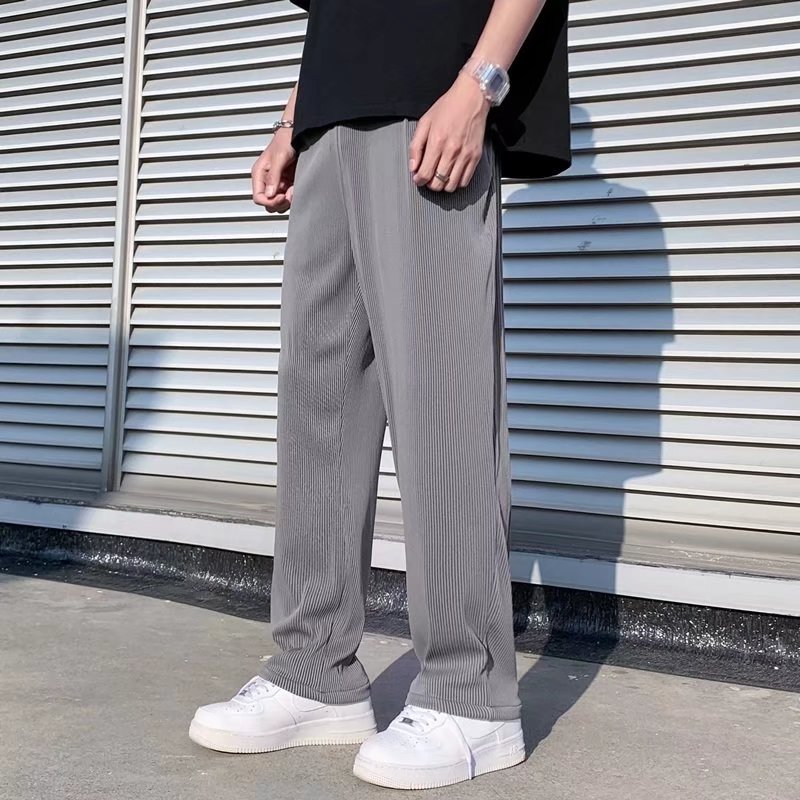 Meskie Wiosenne I Letnie Lekkie Spodnie Wide Leg Straight Z Srednim Stanem I Elastycznym Pasem