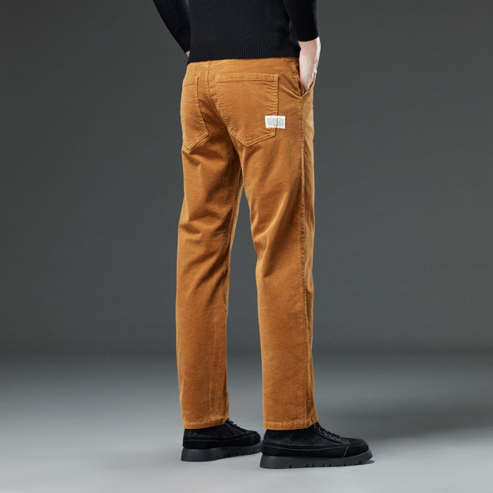 Meskie Jesienno-Zimowe Sztruksowe Spodnie Slim Fit Straight Leg Z Srednim Stanem I Rozporkiem Na Zamek
