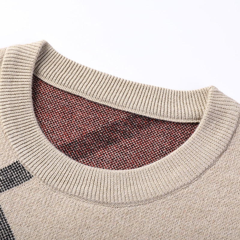 Męski Dzianinowy Sweter Pullover Z Luźnym Krojem I Nadrukiem