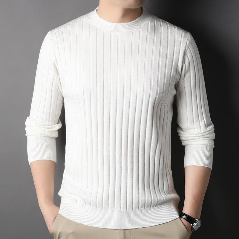Męski Sweter Dzianinowy Slim Fit z Okrągłym Dekoltem i Długimi Rękawami