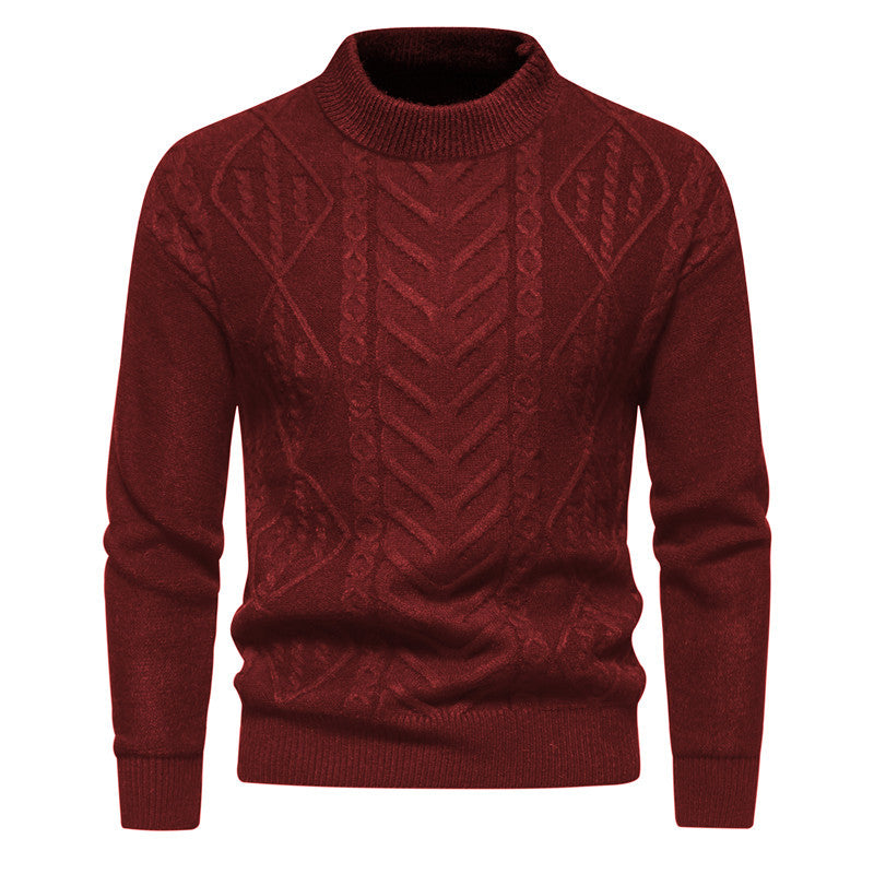 Meska Jesienna Bluza Z Okraglym Dekoltem, Wzor Zhakardy, Dlogi Rekaw, Slim Fit