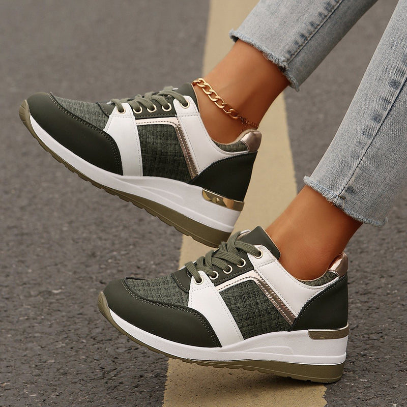 Damskie CałOroczne Sneakersy Sznurowane NA Grubej Podeszwie Z Cholewką Z Pu I OkrąGłYm Noskiem