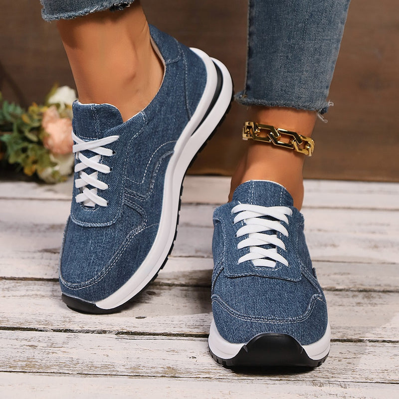 Damskie Sneakersy Na Platformie Sznurowane Okrągły Nosek Średni Obcas
