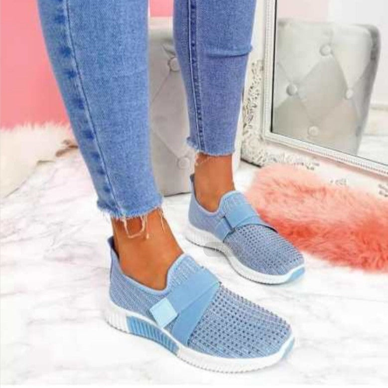 Damskie Sneakersy Płaskie Okrągły Nosek Dzianinowa Cholewka Gumowa Podeszwa