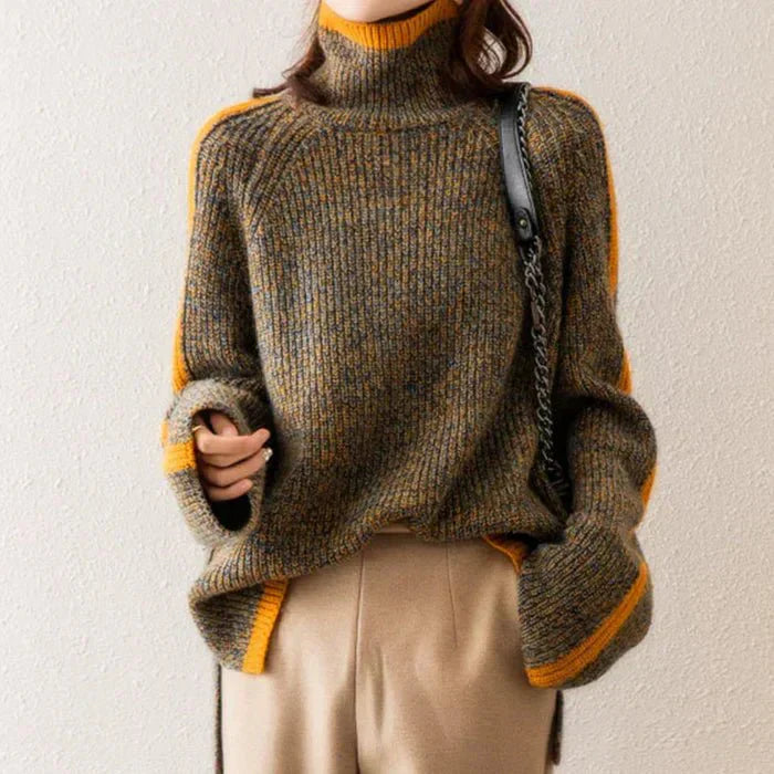 Damski Sweter Golf Miękka Dzianina Luźny Krój