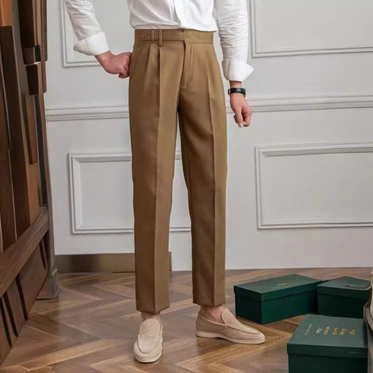 Meskie Proste Spodnie Garniturowe Ze Srednim Stanem I Zapieciem Na Klamre Bez Uzycia Zelaza