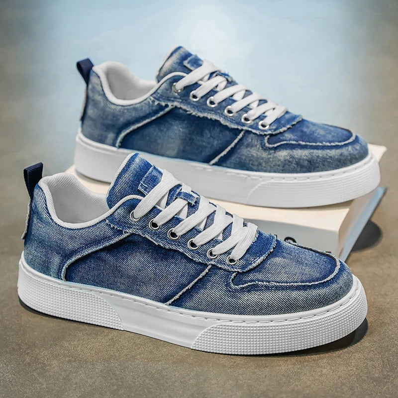 Męskie Sneakersy Niskie z Efektem Sprania i Sznurowaniem