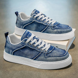 Męskie Sneakersy Niskie z Efektem Sprania i Sznurowaniem