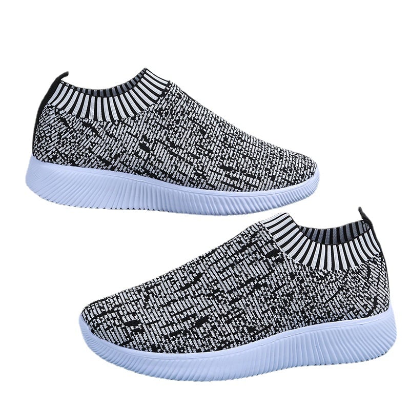 Damskie Dzianinowe Buty Typu Sock z Paskami, Okrągłym Noskiem i Płaską Podeszwą