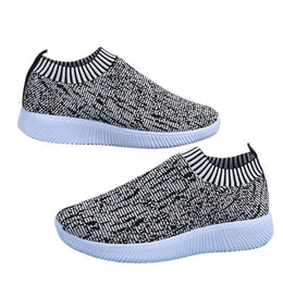 Damskie Dzianinowe Buty Typu Sock z Paskami, Okrągłym Noskiem i Płaską Podeszwą
