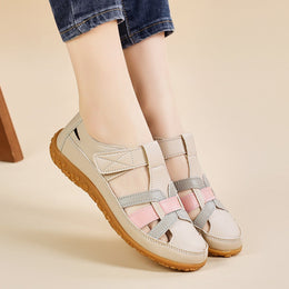 Damskie Sandaly W Stylu Retro Z Okraglymi Noskami I Miekka Podeszwa, Zapinane Na Rzepy