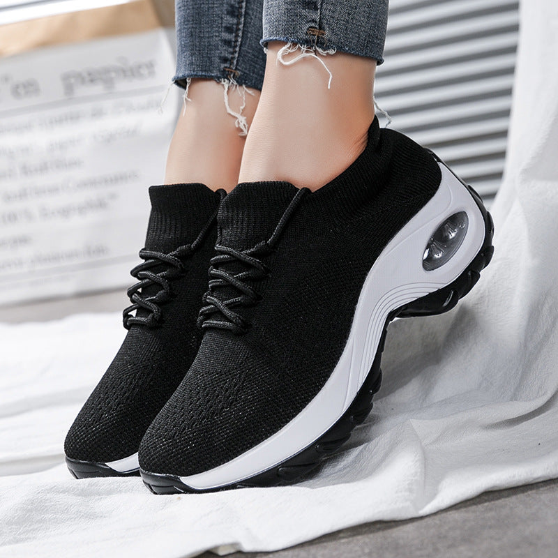Damskie Buty Sportowe z Dzianiny „Flying Knit”, Okrągłym Noskiem i Wodoodporną Platformą