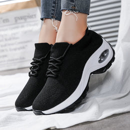 Damskie Buty Sportowe z Dzianiny „Flying Knit”, Okrągłym Noskiem i Wodoodporną Platformą