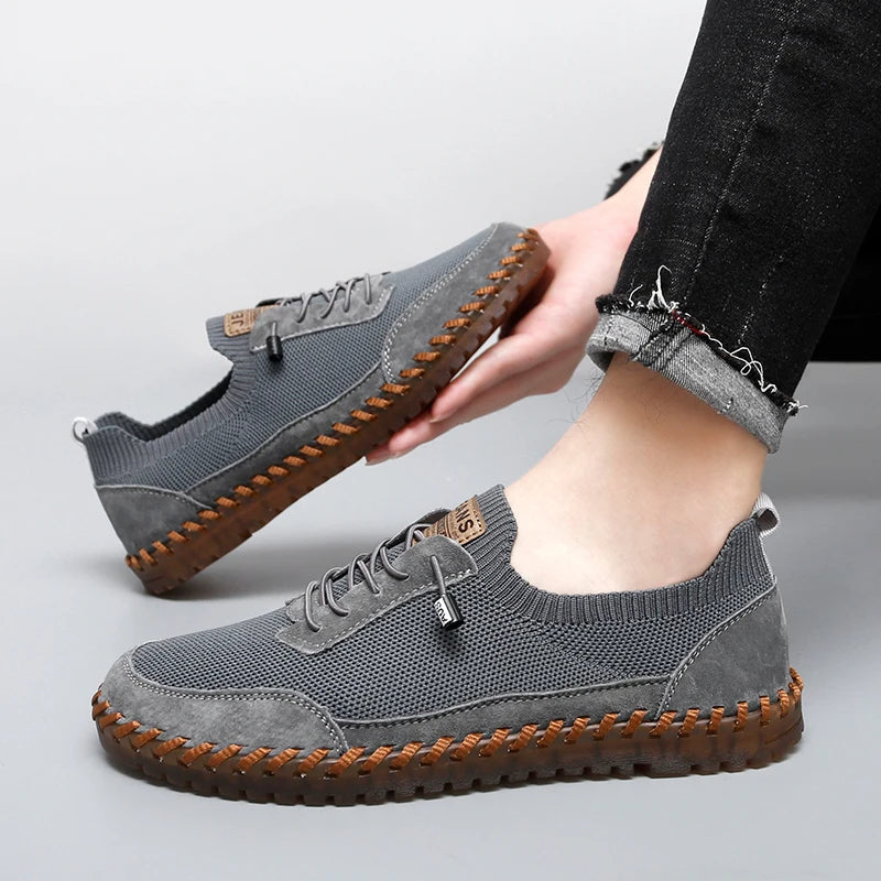 Męskie Sneakersy Sznurowane z Siateczką, Wkładką EVA i Gumową Podeszwą