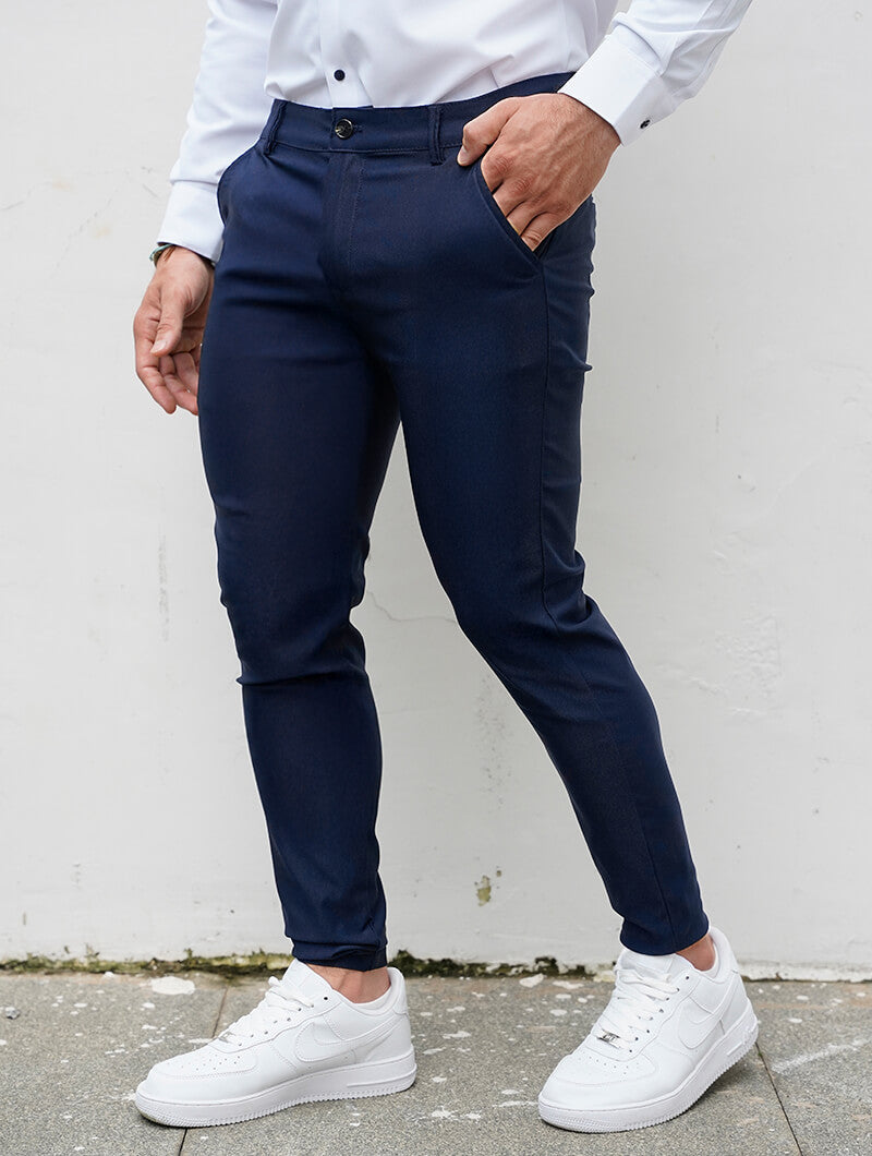 Spodnie Męskie Stretch Slim Fit Four Way Stretch Niebieskie