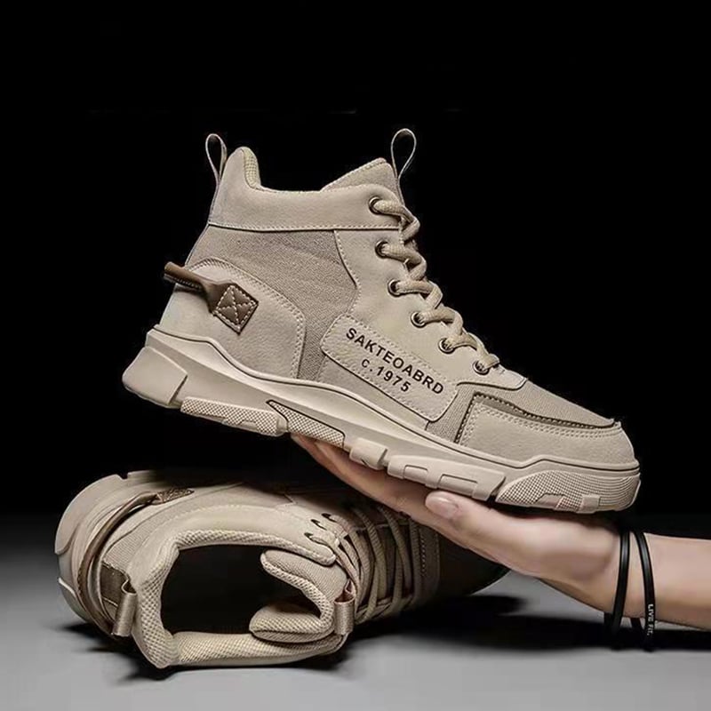 Męskie Buty Za Kostkę Sznurowane Typu Martin z Płócienną Cholewką i Koturnem