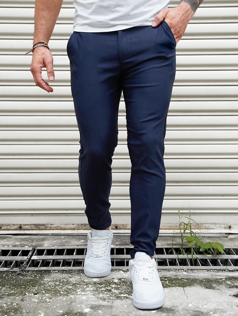 Spodnie Męskie Stretch Slim Fit Four Way Stretch Niebieskie
