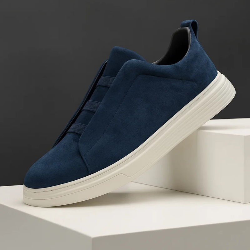 Męskie Sneakersy z Ekoskóry Zamszowej z Elastycznym Systemem Sznurowania