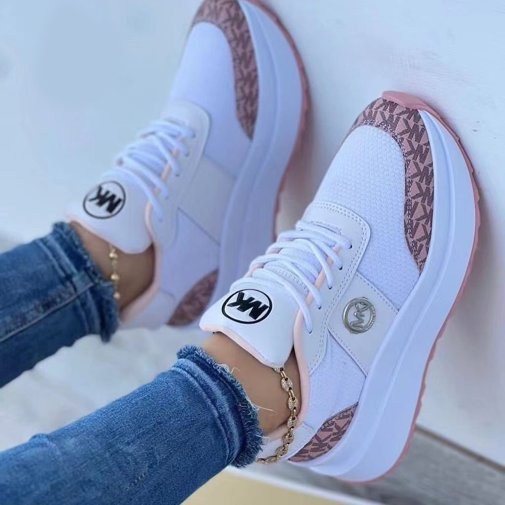Damskie Sportowe Sneakersy Sznurowane z Grubą Podeszwą i Okrągłym Noskiem