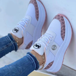 Damskie Sportowe Sneakersy Sznurowane z Grubą Podeszwą i Okrągłym Noskiem