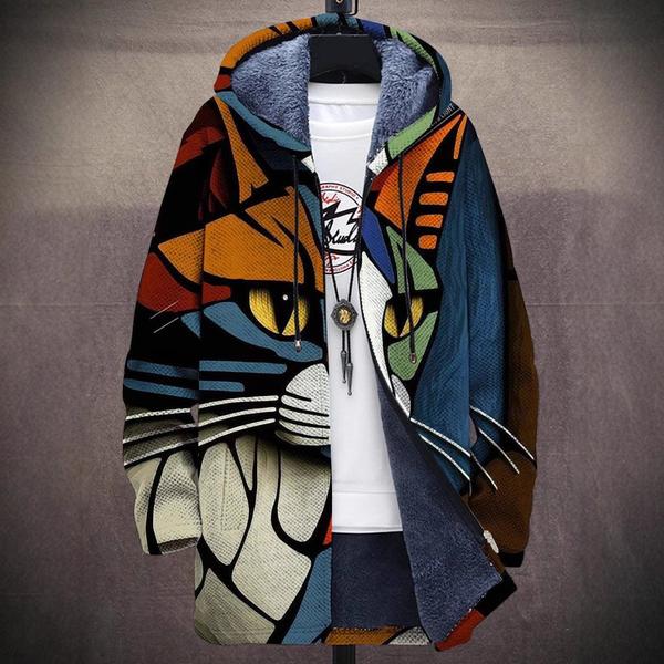 Damska Kurtka Jesienna Fleece Z Artystycznym Printem