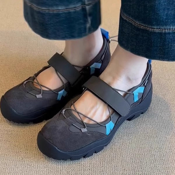 Damskie Buty Typu Mary Jane Z Rzepem I Gruba Podeszwa, Z Okraglym Noskiem