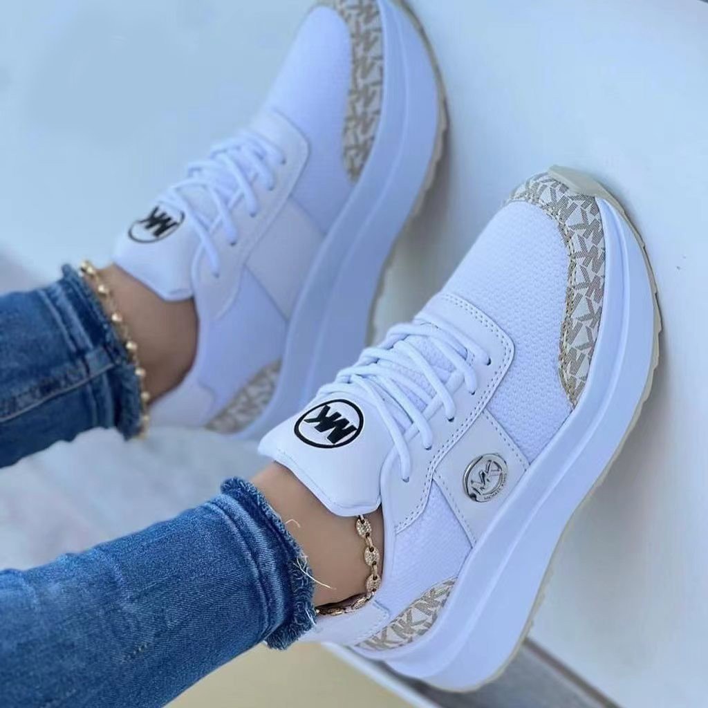Damskie Sportowe Sneakersy Sznurowane z Grubą Podeszwą i Okrągłym Noskiem