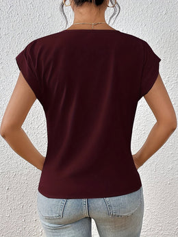 Damski T-Shirt Z Dekoltem W Serek, Krótkim Rękawem I Lekkim Krojem