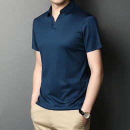 Meska Koszulka Z Krotkim Rekawem I Kolnierzykiem Z Klapami, Prosty Kroj, Wykonczenie Merceryzowane