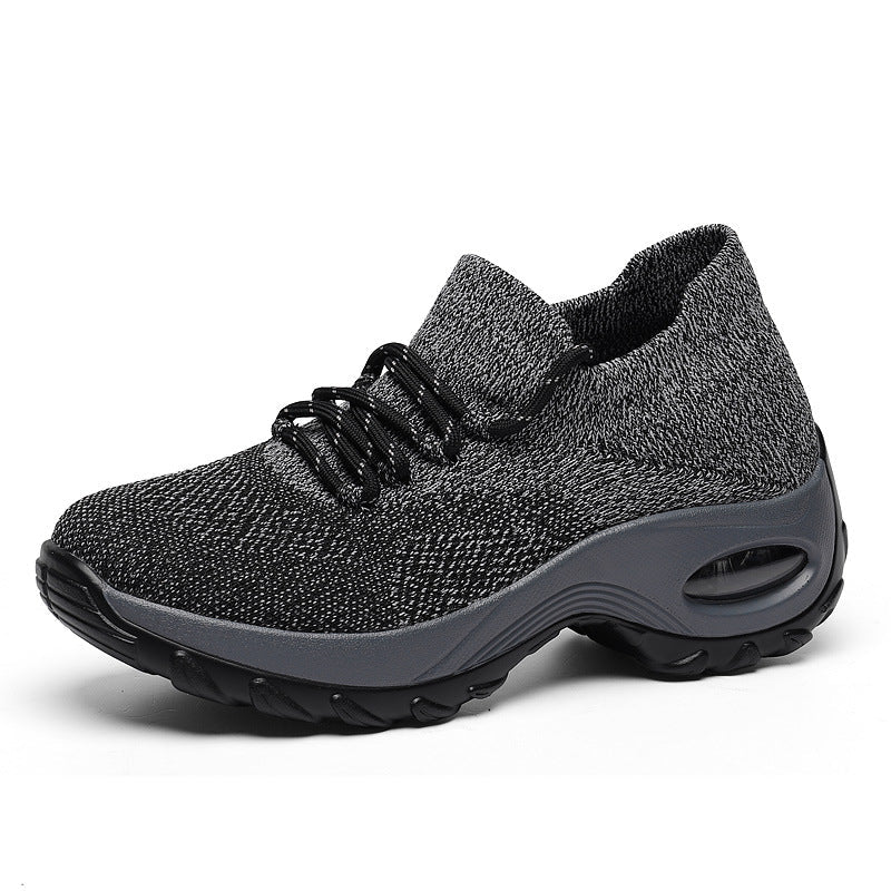 Damskie Buty Sportowe z Dzianiny „Flying Knit”, Okrągłym Noskiem i Wodoodporną Platformą
