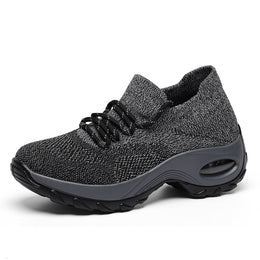 Damskie Buty Sportowe z Dzianiny „Flying Knit”, Okrągłym Noskiem i Wodoodporną Platformą
