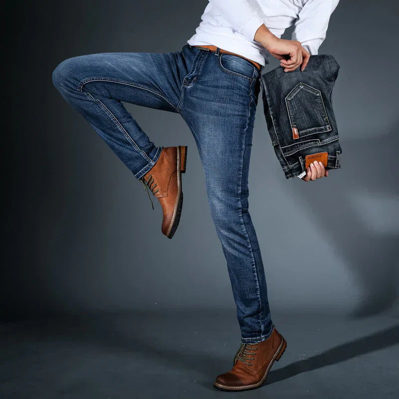 Meskie Jeansy W Stylu Slim Fit Z Elastycznego Denimu, Rozciagliwy Material, Uniwersalny Design