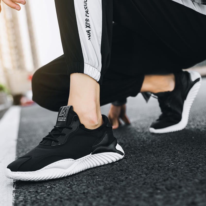 Męskie Letnie Buty Sznurowane Z Płaskim Obcasem I Okrągłym Noskiem